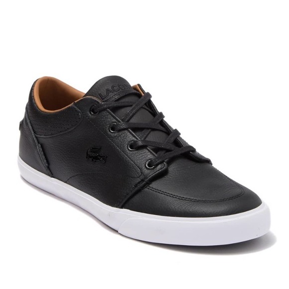 Lacoste Shoes | Lacoste Black Bayliss Vulc Leather Sneaker Size 11 | Color: Black/White | Size: 11 | Pinkposhdaisy's Closet